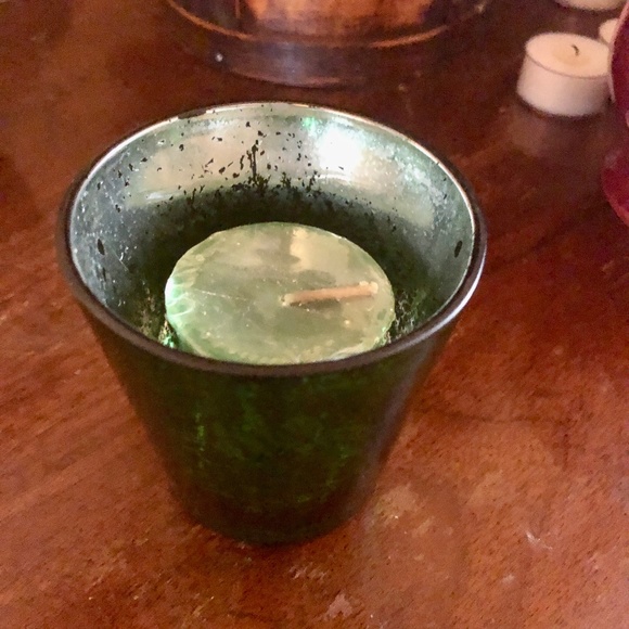 Set of 2 Green Mercury Glass Candle Holders for Votives, Tealights, Christmas - Picture 8 of 8